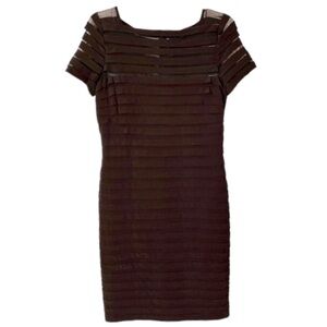 Adrianna Papell Short Sleeve Crepe/Mesh Pintuck Dress  - Black - 10